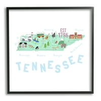 Stupell Industries Tennessee Visual State Map putovanja i mjesta Slikanje crne uokvirene umjetničke print zidne