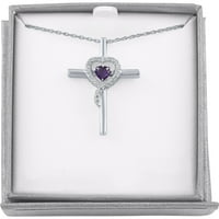 Brilliance fini nakit Ženski ljubičasti ametist Sterling Silver Cross privjesak, 18