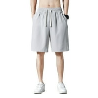 + Muške kratke hlače za plažu s pristranim džepovima, elastični pojas za vezanje, prozračne obične ljetne muške