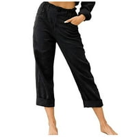 Ženske hlače u donjem rublju Modne jednobojne hlače s džepovima i gumbima elastična Čipka pamučni laneni Capri