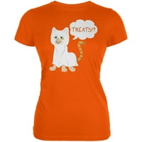 Halloween Ghost liječi mačka narančaste juniore meke majice - mala