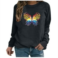 Ženska dukserica s dugim rukavima s okruglim vratom šareni leptir print casual bluza pulover trendi vrhovi
