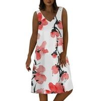 Haljine za žene ljetna široka sunčana haljina s printom do koljena, bez rukava, izrez u obliku slova u, udoban
