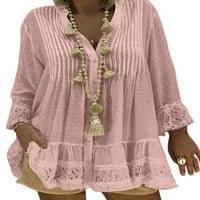 Rejlun Ladies Summer Beach Sundress Dugi rukavi Kratke haljine Gumb Mini haljina Kaftan Travel Pink XL