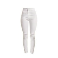 Radne hlače za žene žene visoke struke casual tanke solidne rupe duge traperice patentne hlače mršave hlače dnevne