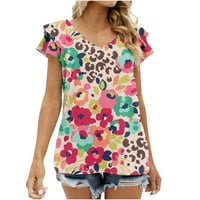Majice za žene, ležerna ljetna majica kratkih rukava s cvjetnim laticama, modna grafička majica s izrezom u obliku