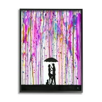 Podebljana ljubičasta kišna silueta obitelji apstraktna grafika u crnom okviru umjetnički tisak zidna umjetnost