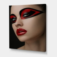 DesignArt 'Crvene usne Crna šminka na očima Mask Girl' Modern Canvas Wall Art Print