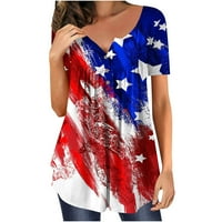 GUZOM 4. srpnja košulje za žene- Dan neovisnosti kratkih rukava V vrat trendovske udobne vrhove američke zastave
