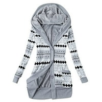 Jiyugala Orcoat za žene s kapuljačom zimi tiskani plus veličina jakna od kaputa za srednju duljinu