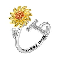 Prstenovi za žene LZOBXE Suncokret rotirajući prsten za prsten Suncokret rotirajući otvoreni prsten za dekomprimiranje