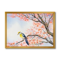 DesignArt 'prekrasna plava ptica koja sjedi na cvjetanoj grani I' tradicionalni uokvireni umjetnički tisak