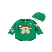 Dječja božićna odjeća, pleteni kombinezon s dugim rukavima + Beanie kapa u kompletu