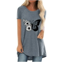 Ženske vrhove kratkih rukava leptir leptir protok ležerne majice za tinejdžere Summer Casaul posada za vrat majice