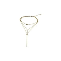 Slojevita ogrlica s resicama u obliku pruge i kruga u zlatnoj nijansi