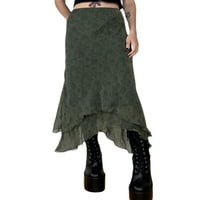 Modne Vintage midi suknje u grunge stilu, duge suknje s prorezom i printom, suknja A kroja do sredine teleta,