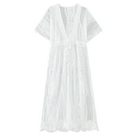 Proljetna odjeća za žene,kupaonski široki jednobojni čipkasti kimono kratkih rukava, ženski ljetni kardigan, bijela
