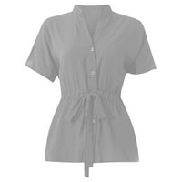 Ženski ljetni vrhovi s izrezom u obliku slova U I nabranim remenom, Šifonska bluza s kratkim rukavima u sivoj