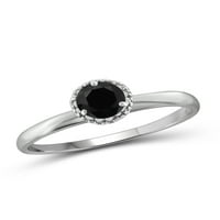 Prsten od srebra od srebra u crno-bijelom okruglom dijamantu u obliku karata