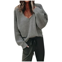 Džemperi za žene trendi plus moda moda v vrat labav pulover solidna boja dugi rukavi džemper vrhovi poliester