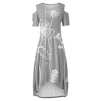 Ženska haljina veličine plus s kratkim rukavima s modnim printom okruglog vrata bez naramenica s neravnim rubom