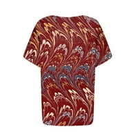 Ženske majice plus size, bluza s izrezom u obliku slova U, pulover s printom i kratkim rukavima u crvenoj boji