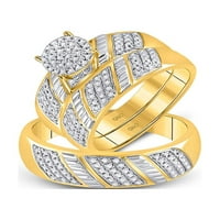 Zlatna zvijezda od žutog zlata od 10 karata, njegov i njezin okrugli dijamantni grozd koji odgovara svadbenom