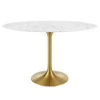 Blagovaonski stol od kultiviranog mramora od 48 u zlatnoj bijeloj boji