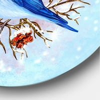 DesignArt 'dvije plave ptice koje sjede na grani s bobicama zimi' tradicionalni krug metal zid - disk od 23 godine