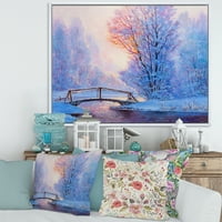 Zimski krajolik s mostom i rijekom uokvirenom fotografskom platnu umjetnički tisak