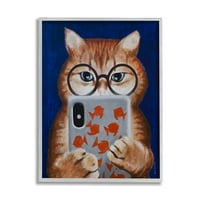 Stupell Industries Smiješna mačka pomoću telefona za slanje poruka nose naočale ilustracija 30, dizajn Coco de