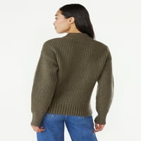 Besplatni montažni ženski rugd vrat rebrasti džemper, teška, veličine xs-xxl