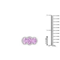 Imperijalni dragulj 10K bijelo zlato ovalno rezanje ružičasta ametist ct tw dijamant tri kamene halo ženski prsten