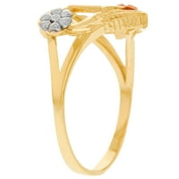 10-karatni Višebojni Zlatni prsten s dijamantnim rezom s cvjetnim slovom srca u obliku srca