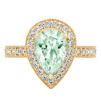 Zeleni simulirani dijamant u obliku kruške od 2,1 karata u žutom zlatu od 14 karata, vjenčani prsten s aureolom