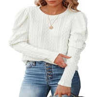 Ženski casual pleteni Kabelski pleteni džemperi, ženski udobni džemperi, vrhovi dugih rukava, široki pulover s