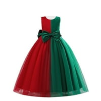 Dječja Božićna haljina za djevojčice u kontrastnoj boji s okruglim vratom bez rukava s velikim lukom slojevita