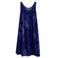 Ženske midi haljine-Haljina Bez rukava, modna ljetna haljina s okruglim vratom s printom u tamnoplavoj boji;