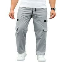 Muške hlače s vezicama, teretne hlače s džepovima, opremljene za jogu, sive boje
