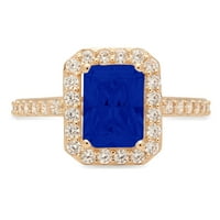 Smaragdni rez od 2,07 karata, imitacija plavog safira, 14k žuto zlato, Halo vjenčani prsten za godišnjicu, veličina