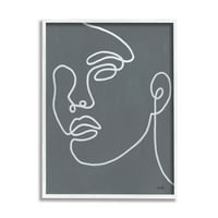 Stupell Industries Grey Minimal Doodle Face Girl Grafička umjetnost Bijela uokvirena umjetnička print zidna umjetnost,