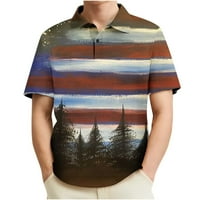 Vrhovi i bluze muški ležerni puloveri s ovratnikom s printom na Dan neovisnosti, bluze s kratkim rukavima na kopčanje,