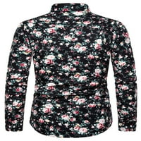 Muška Casual košulja na kopčanje u retro stilu, košulja s dugim rukavima s reverom, bluza s cvjetnim printom,