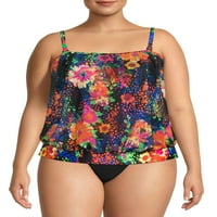 Del Raya Womens Plus veličine Blouson Tankini kupaći kostim