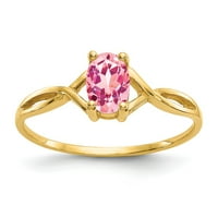 14k čvrsto žuto zlato, ružičasti Turmalin, listopadski dragulj, vjenčani prsten od kamena za rođenje, veličina