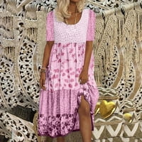 Huachen ženski boemski cvjetni print maxi haljina kratki rukavi okrugli vrat plaža protočna zabava na plaži haljina