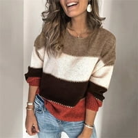 Džemperi za žene ženski džemper Na pruge s izrezom u obliku slova U i blokovima u boji pleteni pulover dugih rukava