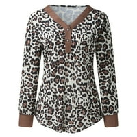 Tunični vrhovi s dugim rukavima Dugi rukavi V gumb za vrat Henley Camo Leopard casual labave majice bluze Osnovne