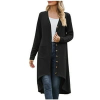 Ženska modna jednobojna široka kardigan jakna s dugim rukavima s džepom na kopčanje, kaput
