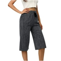Ženske Capri hlače visokog struka, ravne hlače s kravatom, Ležerne ljetne dnevne hlače Plus Size s džepovima